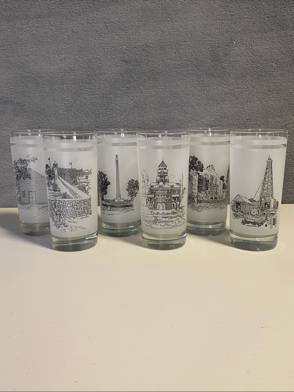 Vintage Set of 6 Commemorative Glasses Honoring the 150th Anniversary of Texas